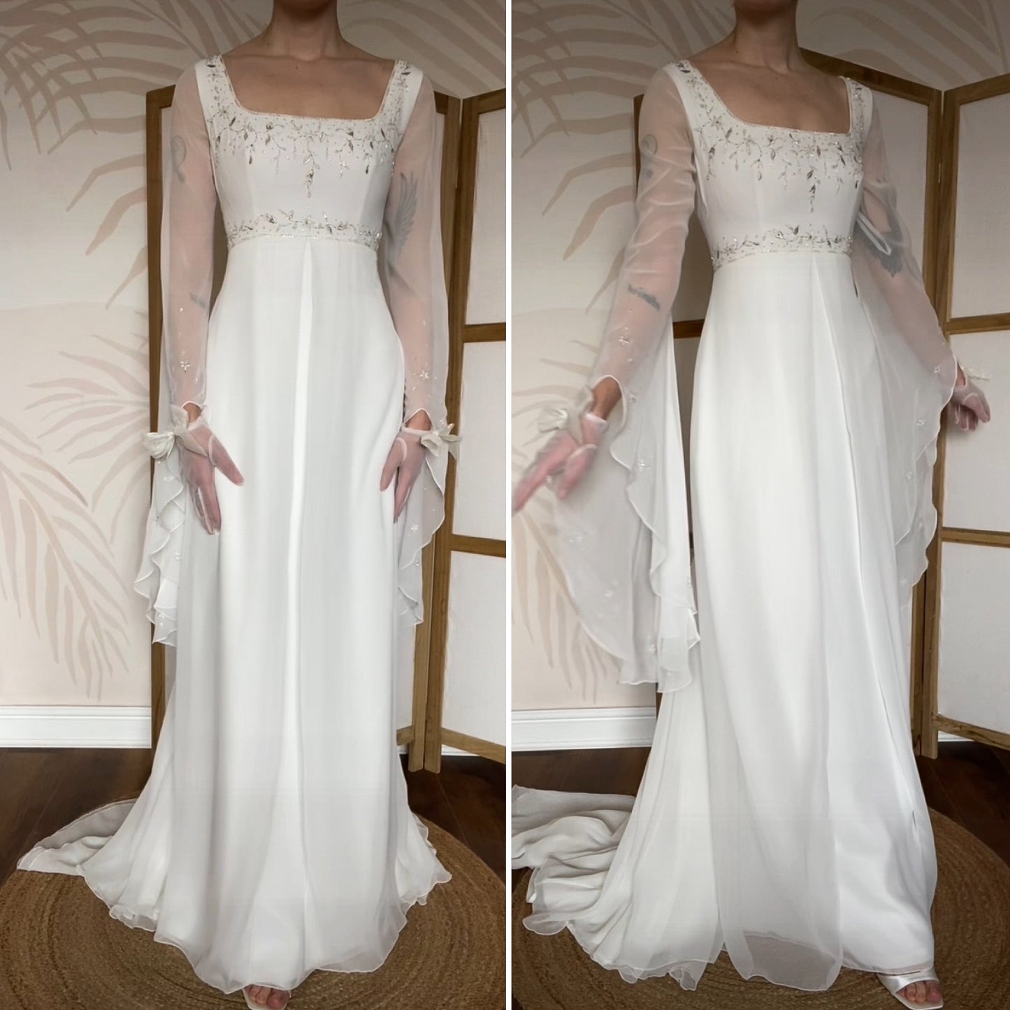 White long sleeve ethereal wedding dress UK 12