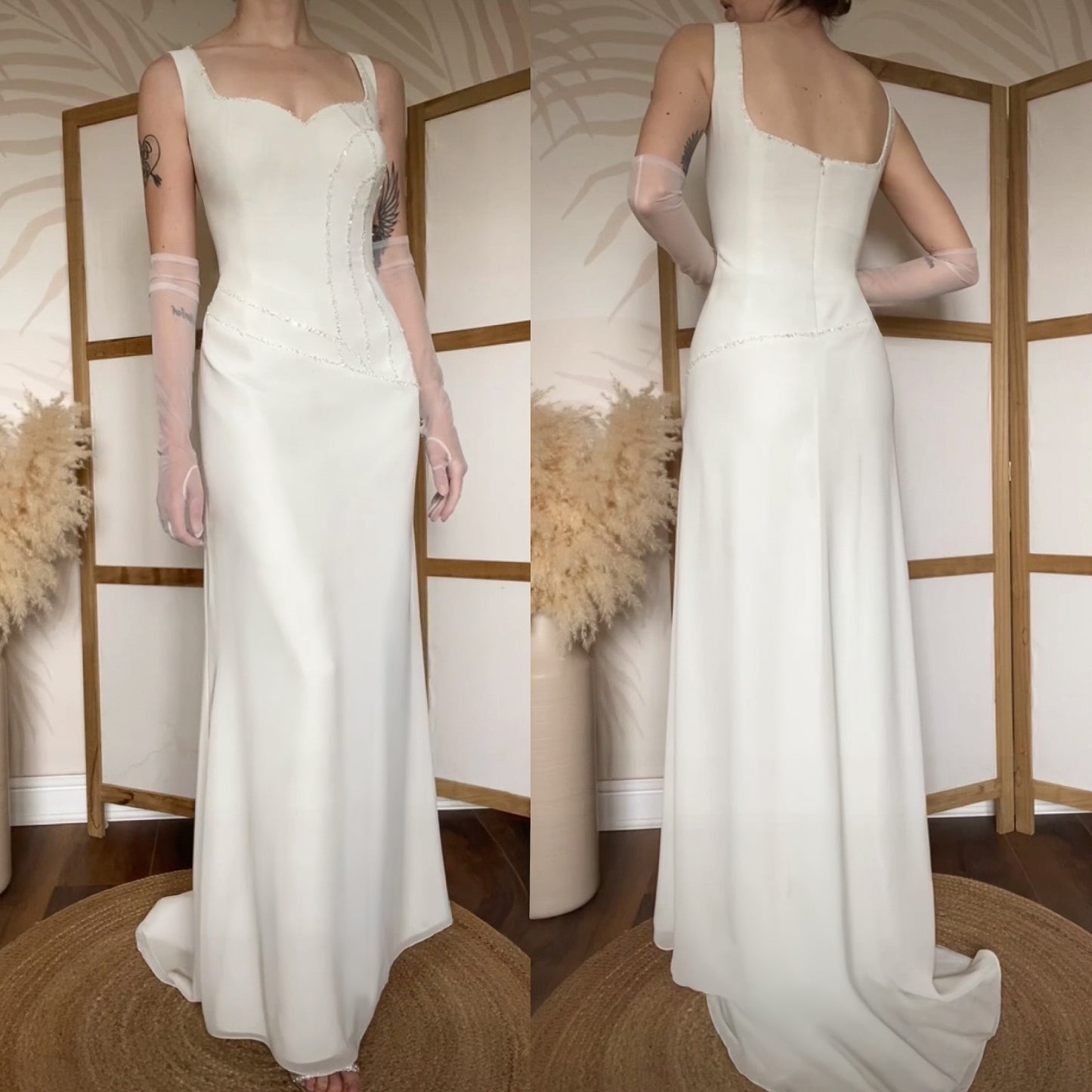 Ivory beaded chic wedding dress uk 16