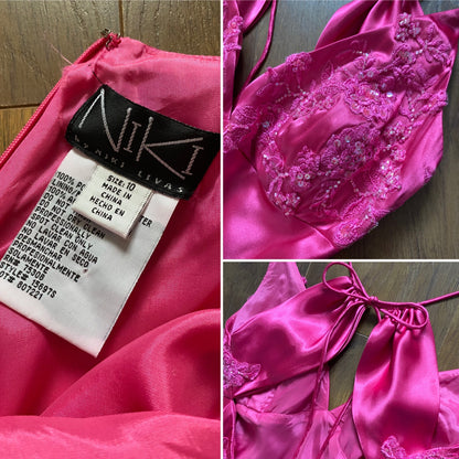 Niki Livas pink satin prom dress uk 10