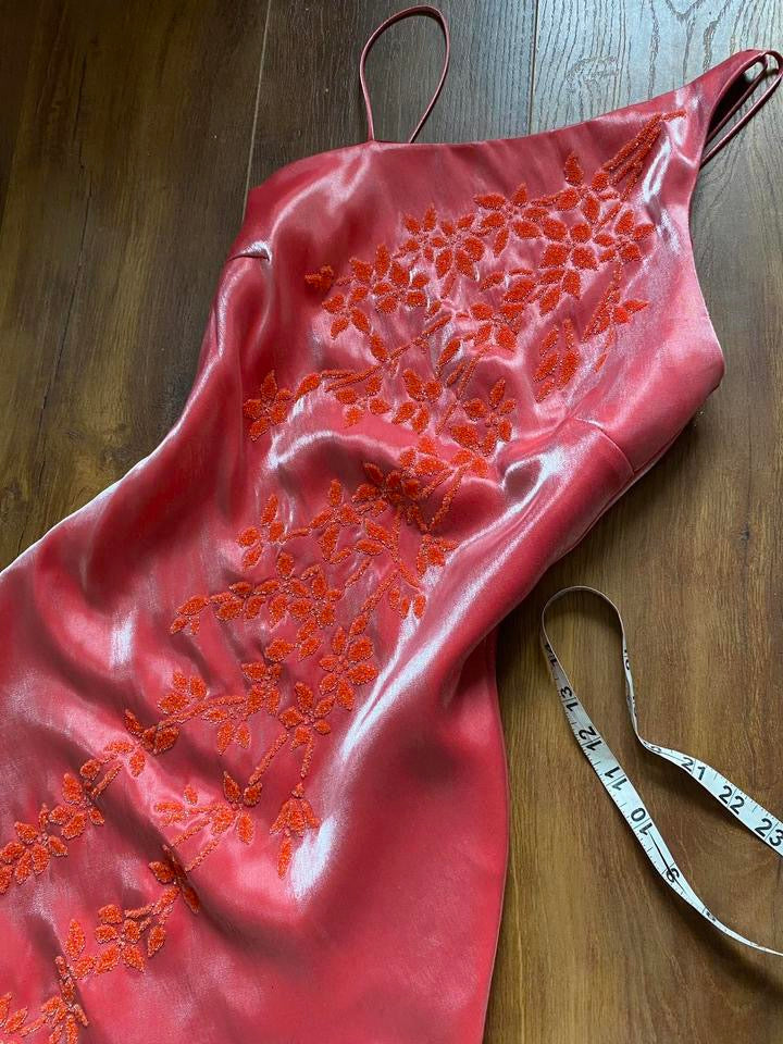 Orangey/red silky evening dress uk 6-8/XS