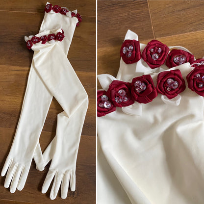 Gorgeous white & red wedding dress & gloves uk 10