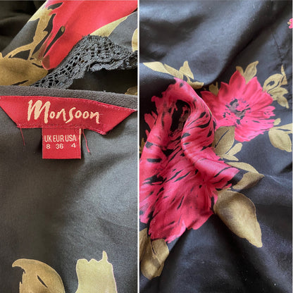 Black Monsoon floral slip dress with matching top UK 8