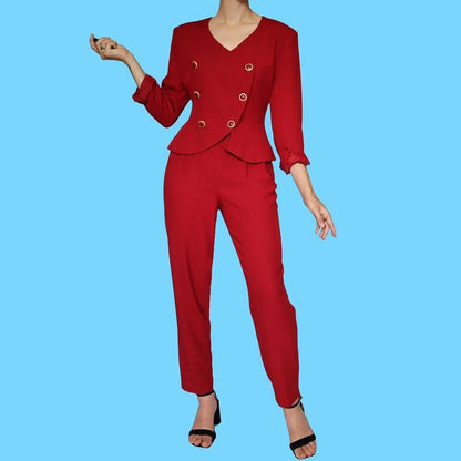 Red 2 piece 80s trouser suit UK 12