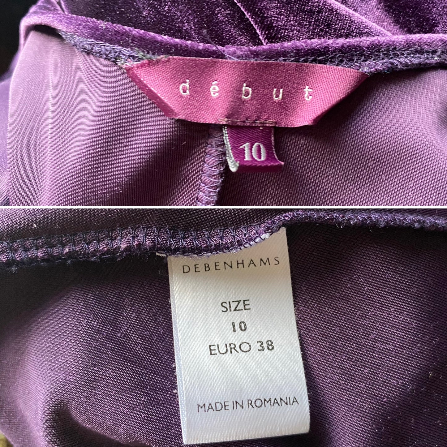 Debut Purple Velvet Stretch Bodycon Dress UK 10