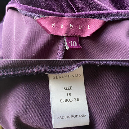 Debut Purple Velvet Stretch Bodycon Dress UK 10