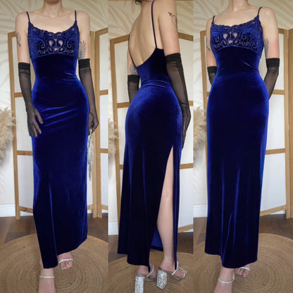 Zum Zum electric blue velvet stretch evening dress uk 10-12