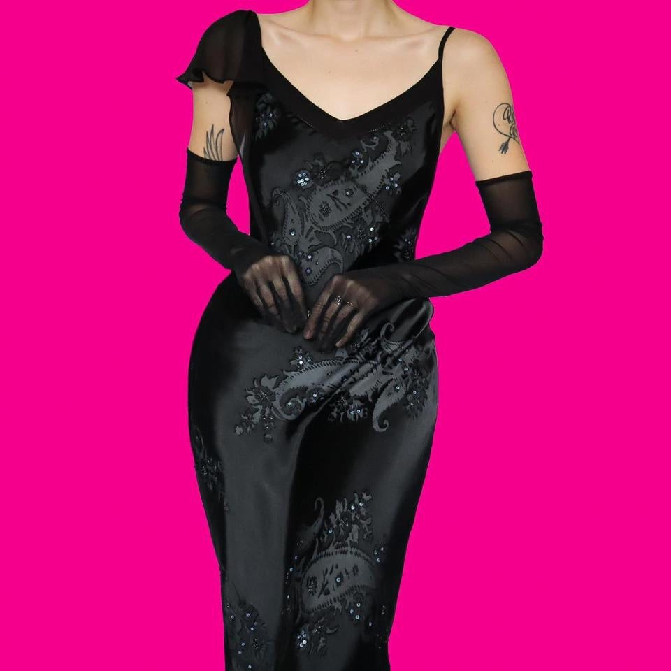 Silk blend black evening dress UK 12