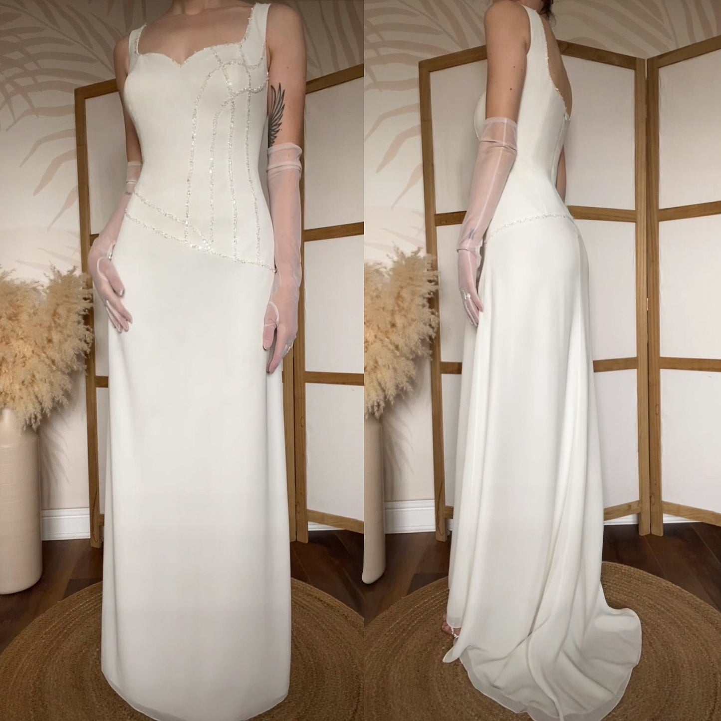 Ivory beaded chic wedding dress uk 16