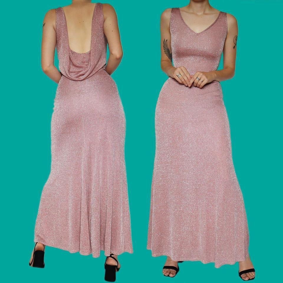 Pink Bernshaw glittery low back evening gown UK 10