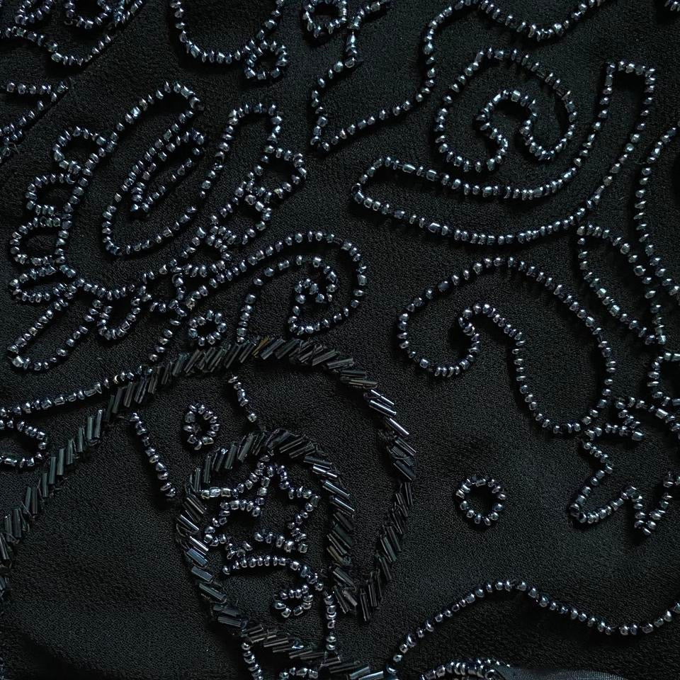 Black heavily beaded open back evening gown UK 12