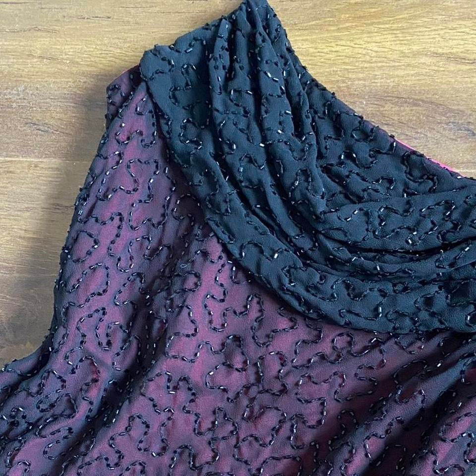 Marina black & pink beaded evening dress uk 12