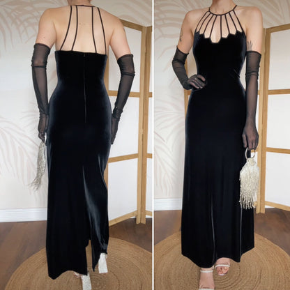Gina Bacconi black velvet evening gown UK 10/12
