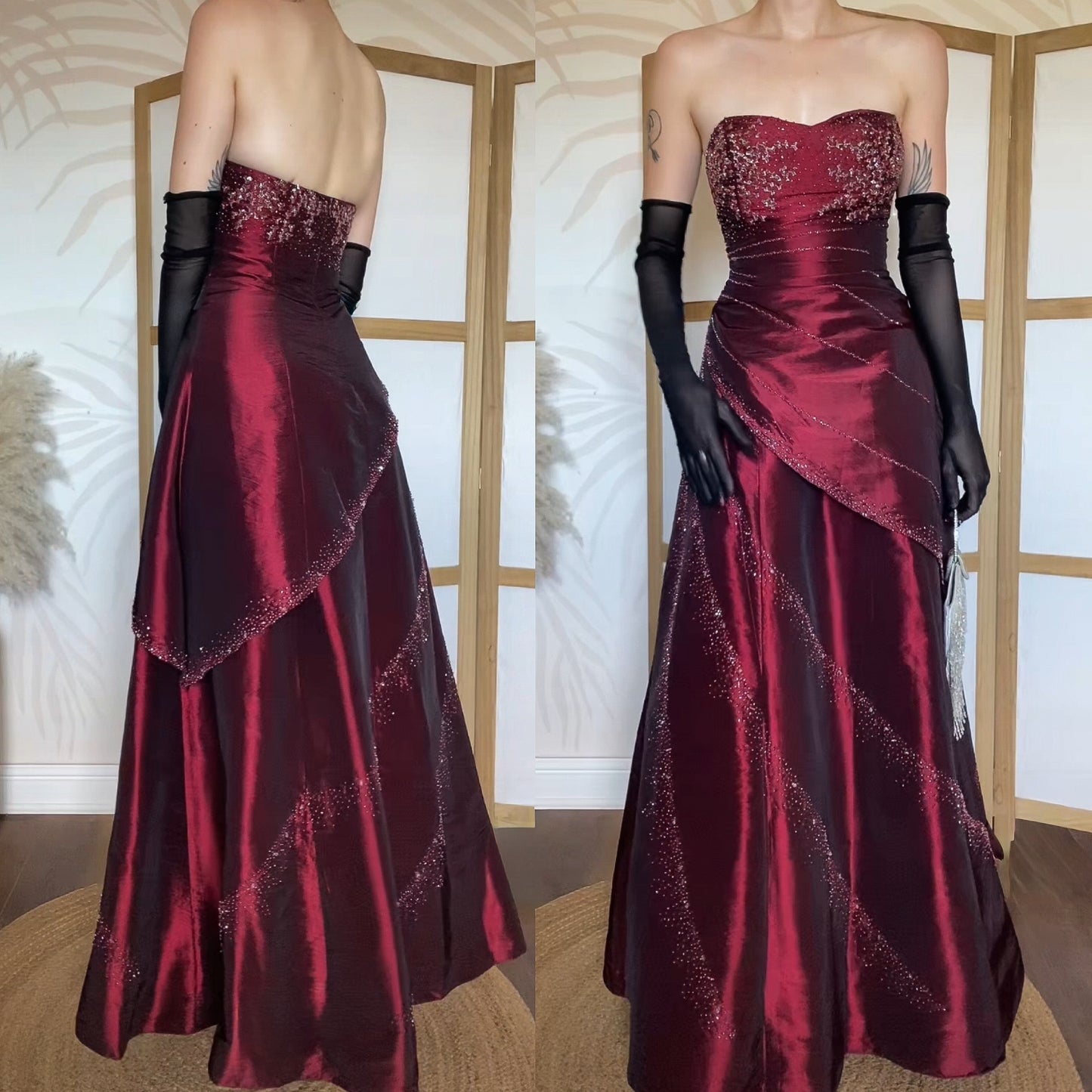 Carducci red taffeta strapless beaded prom dress & shawl uk 12