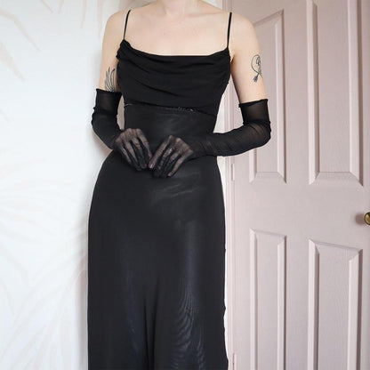Tiffanys black chiffon evening gown UK 12 & UK 14