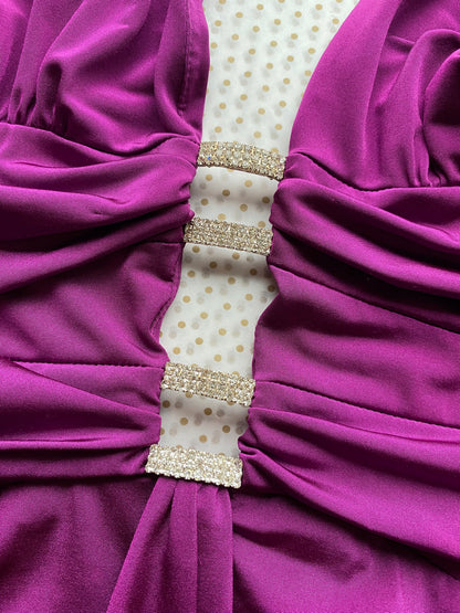 Yve London low cut purple stretch evening gown UK 10