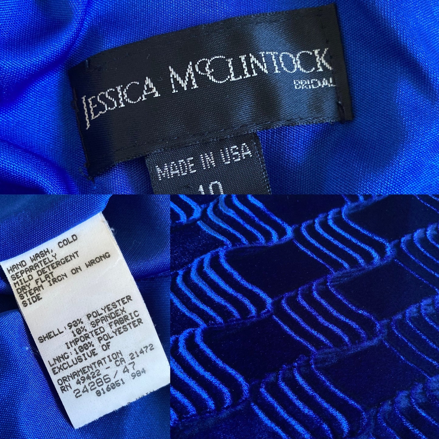 Jessica McClintock blue velvet evening dress UK 14