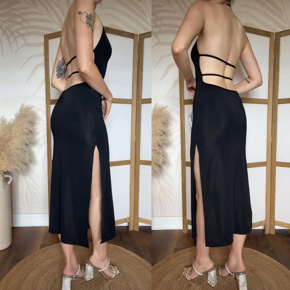 Nick Coleman black stretch open back dress uk 8