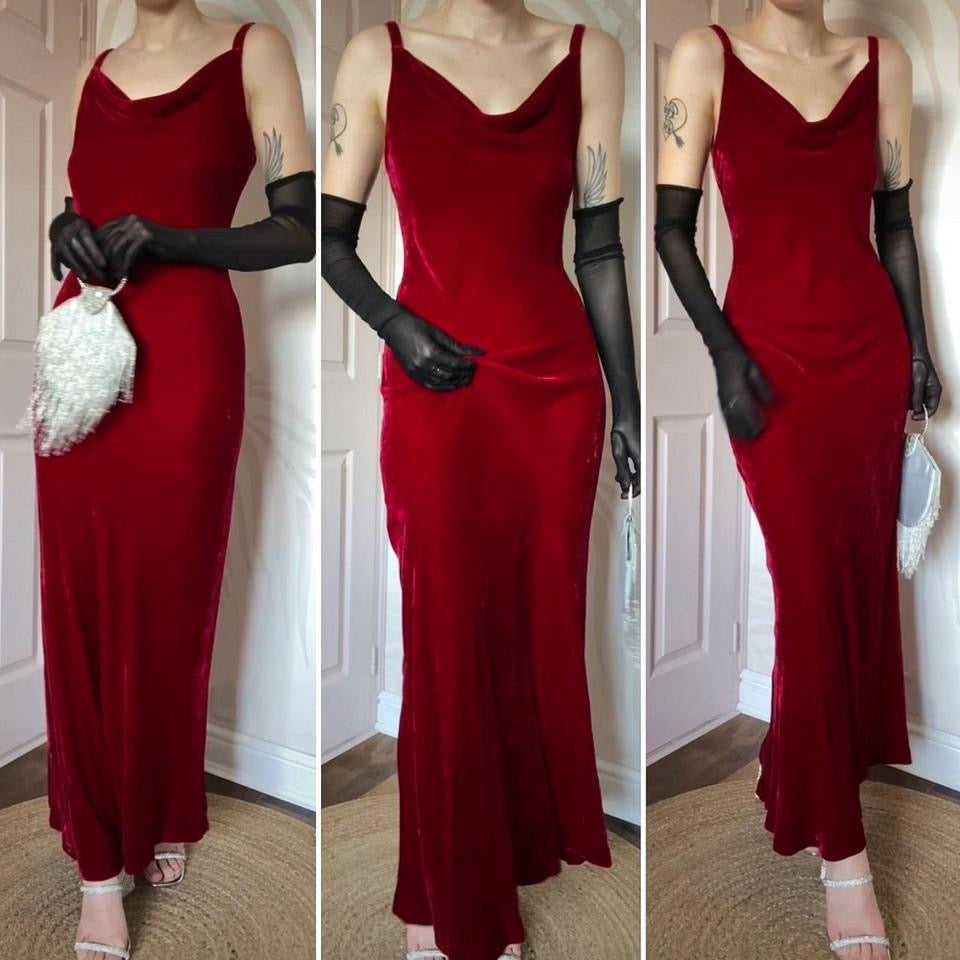 Red velvet Debut silk blend slip dress UK 12-14