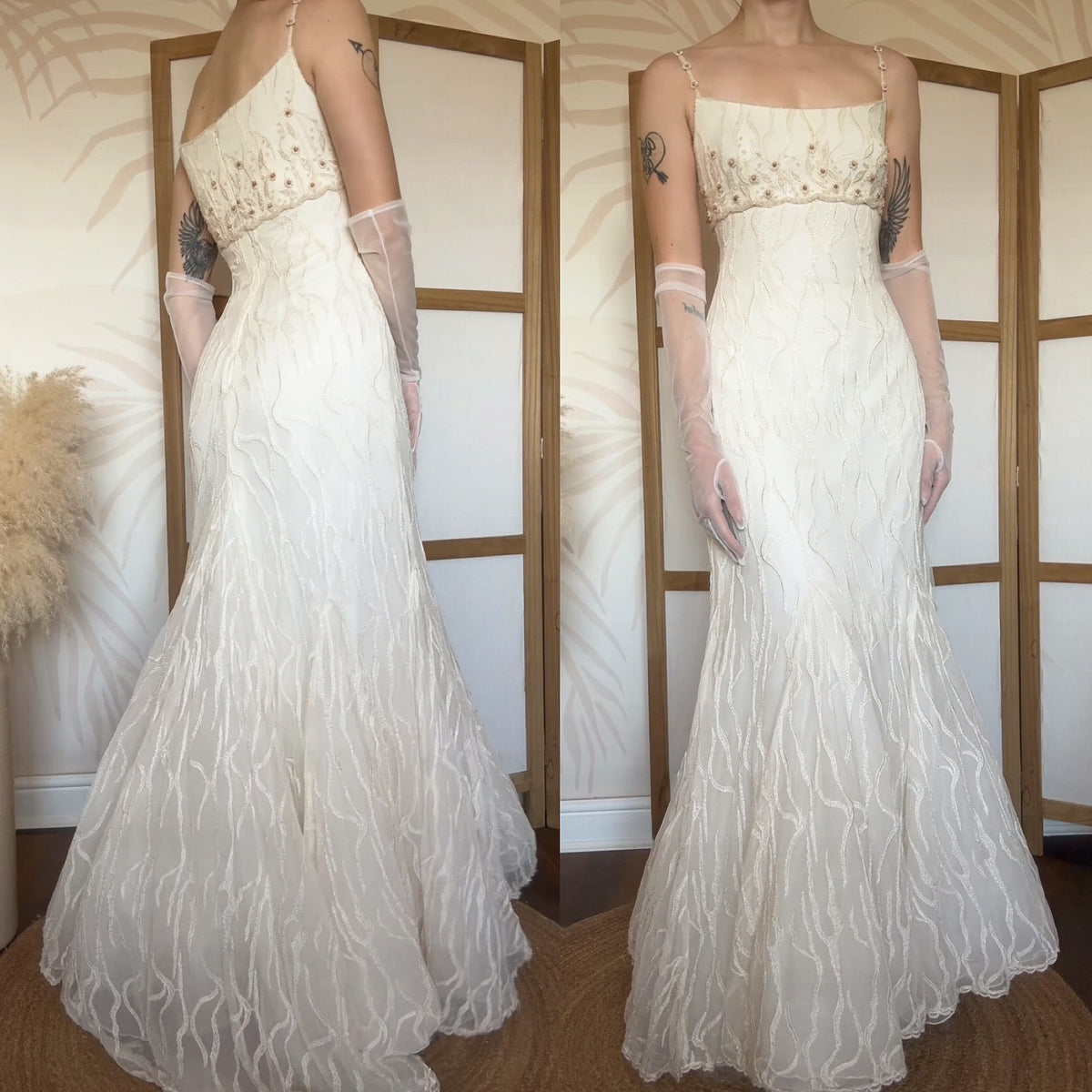Warm ivory lace fishtail wedding dress uk 10