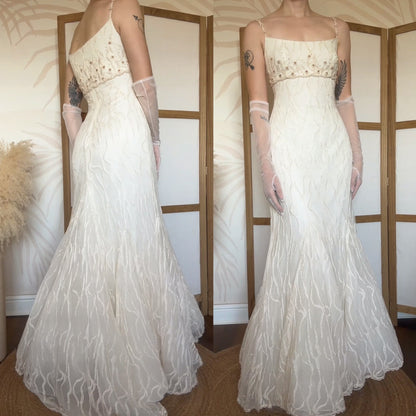 Warm ivory lace fishtail wedding dress uk 10