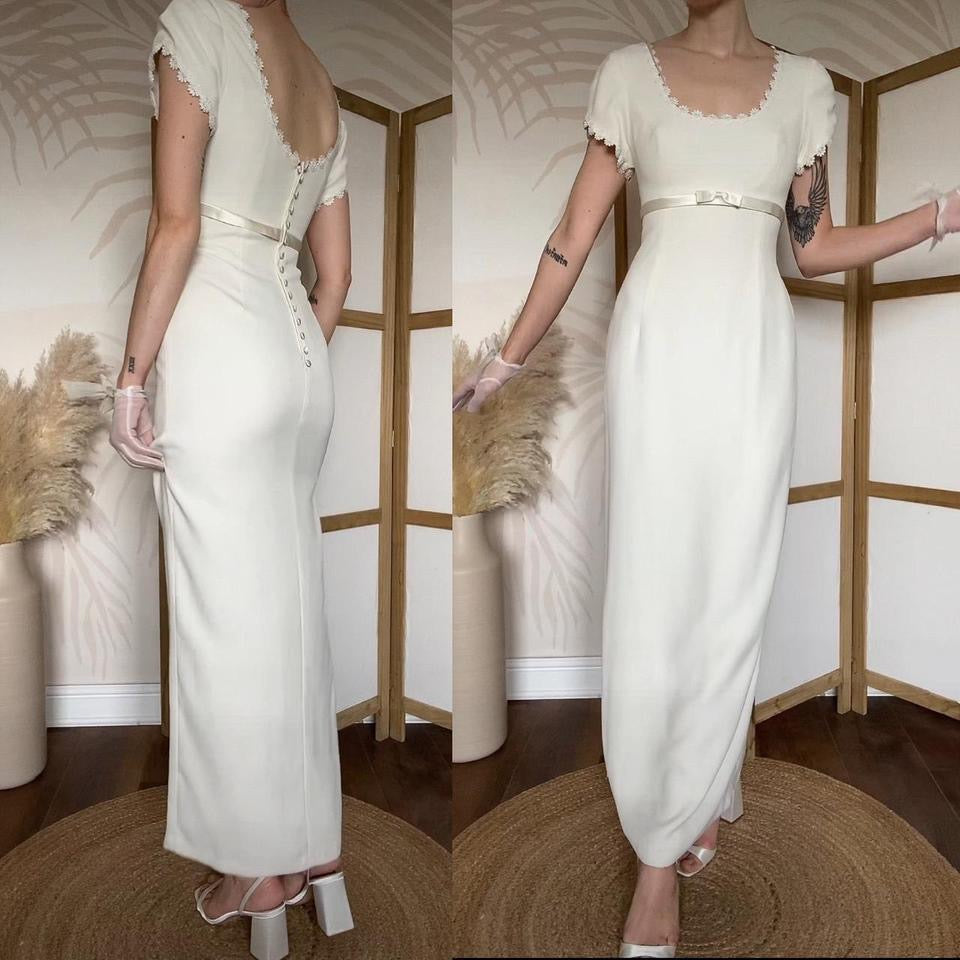 Cream short sleeve wedding dress uk 16/18