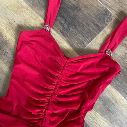 Red stretch midi evening dress UK 8-10