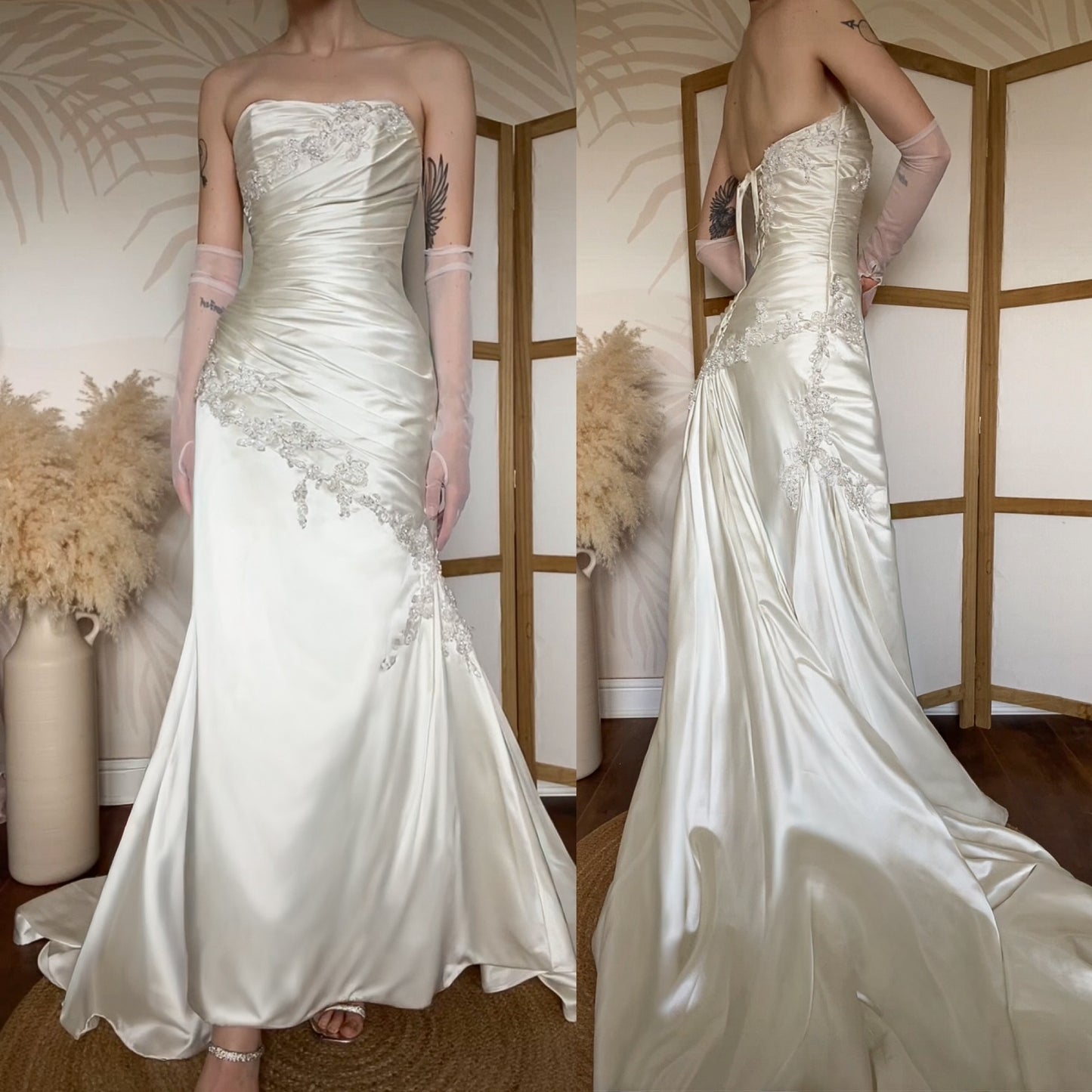 Ivory satin fit & flare wedding dress uk 8-10
