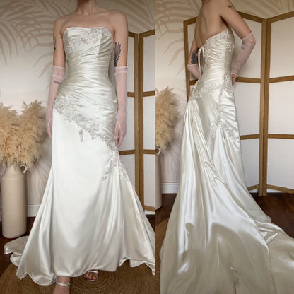 Ivory satin fit & flare wedding dress uk 8-10