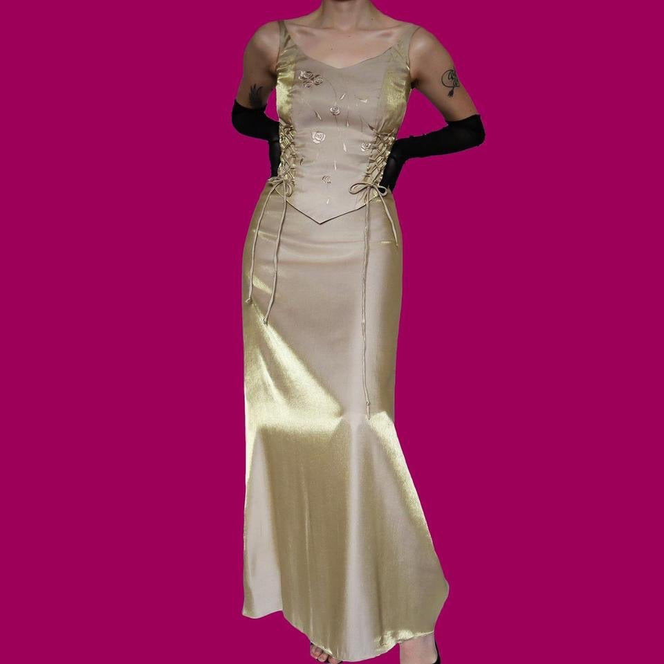 Shimmery gold 3-piece top, skirt & shawl set UK 8-10