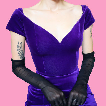 Purple velvet cold shoulder evening dress UK 12