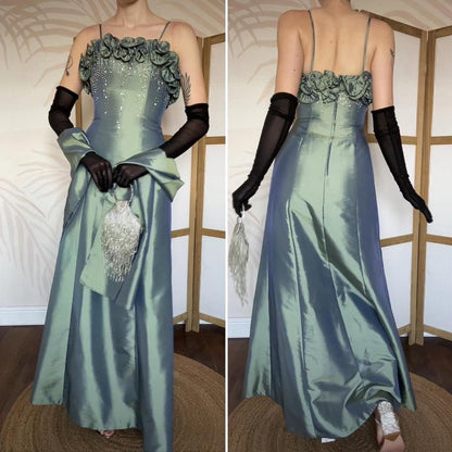 Hilary Morgan green evening dress & shawl UK 8-10