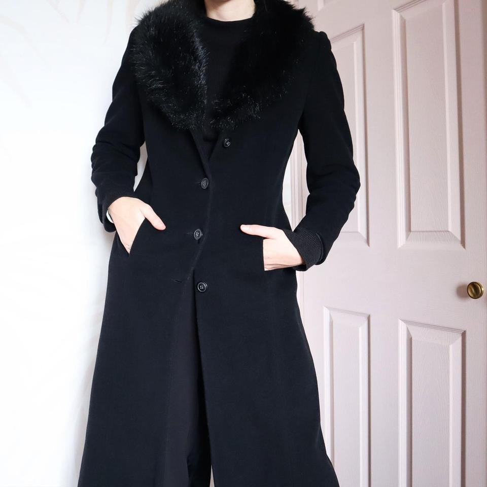 Wool blend black long coat UK 12