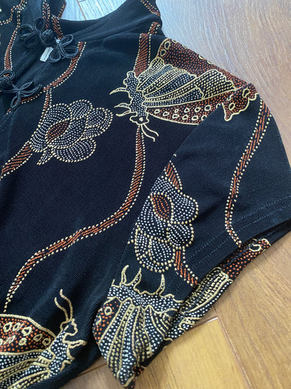 Black stretch butterfly print evening dress uk 12