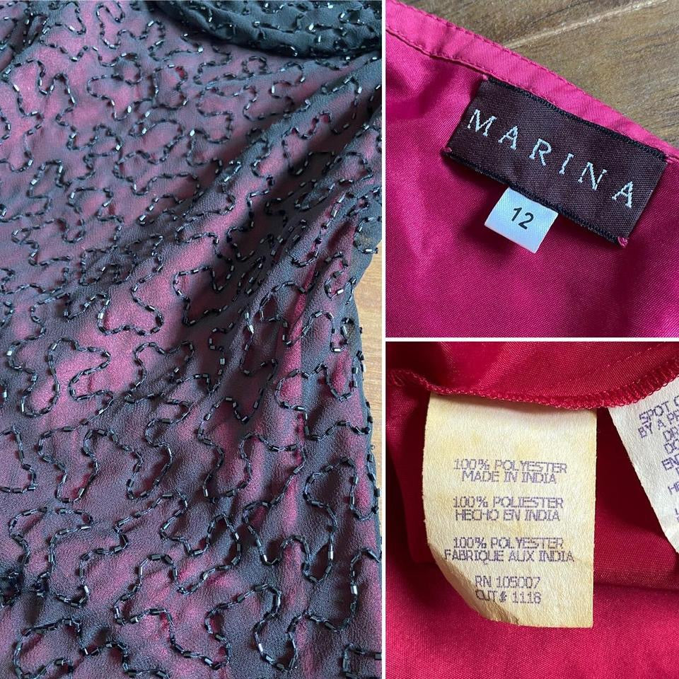 Marina black & pink beaded evening dress uk 12