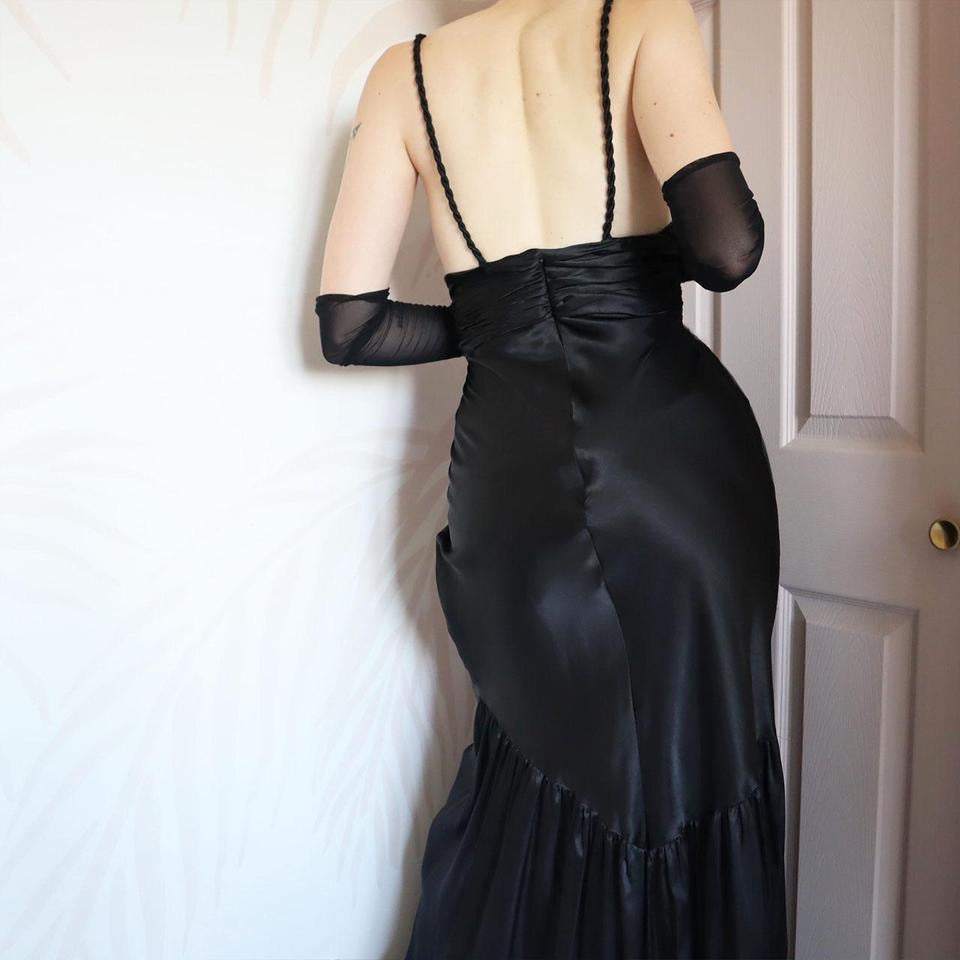 Dave & Johnny 90s Black Satin Evening Gown Prom Dress UK Size 8, 10 & 14