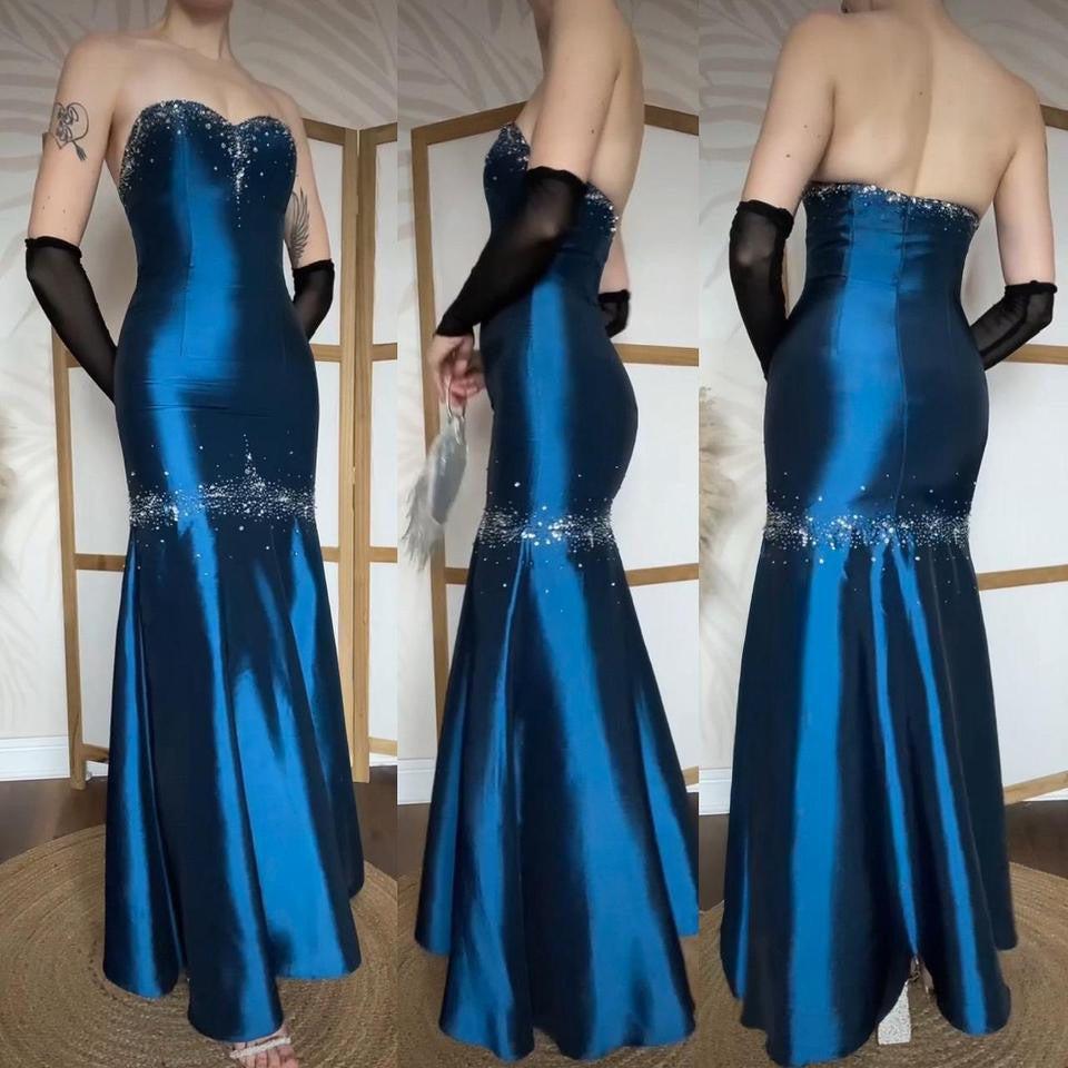 Shimmery blue strapless fishtail prom dress uk 8