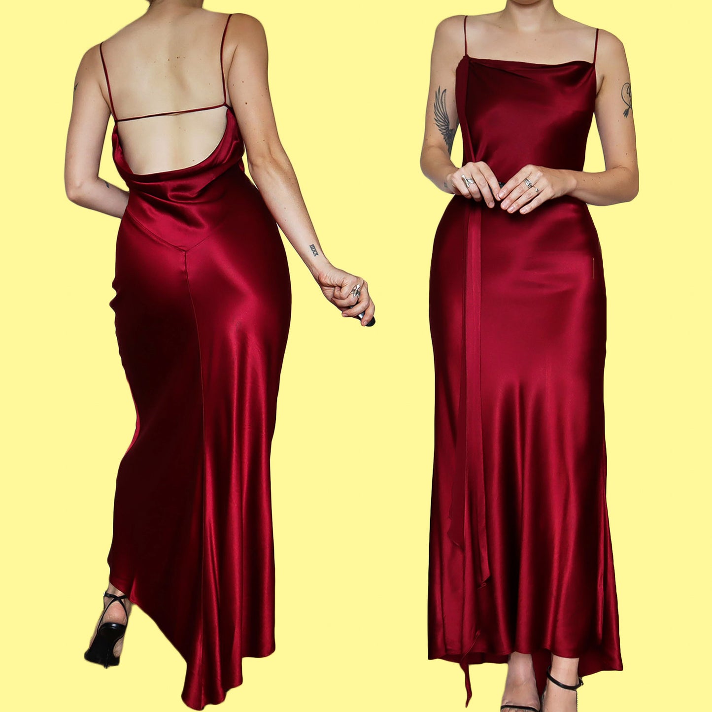 Red silky slip dress with draped back UK 12