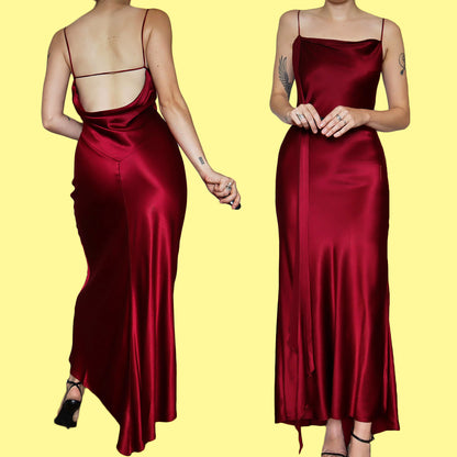 Red silky slip dress with draped back UK 12
