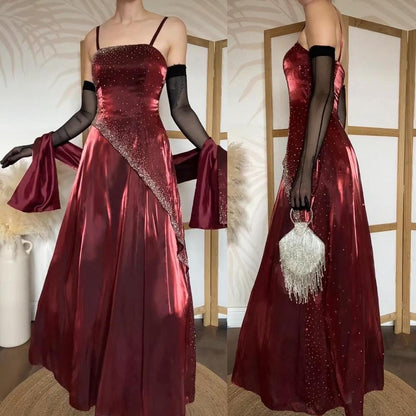 Shimmery red beaded a-line prom dress & shawl uk 10