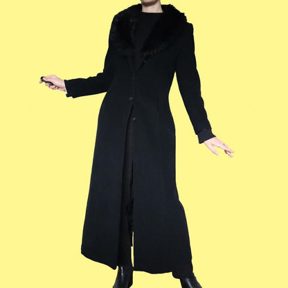 Wool blend black long coat UK 12
