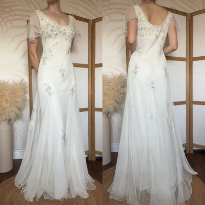Beautiful ivory floaty wedding dress uk 12