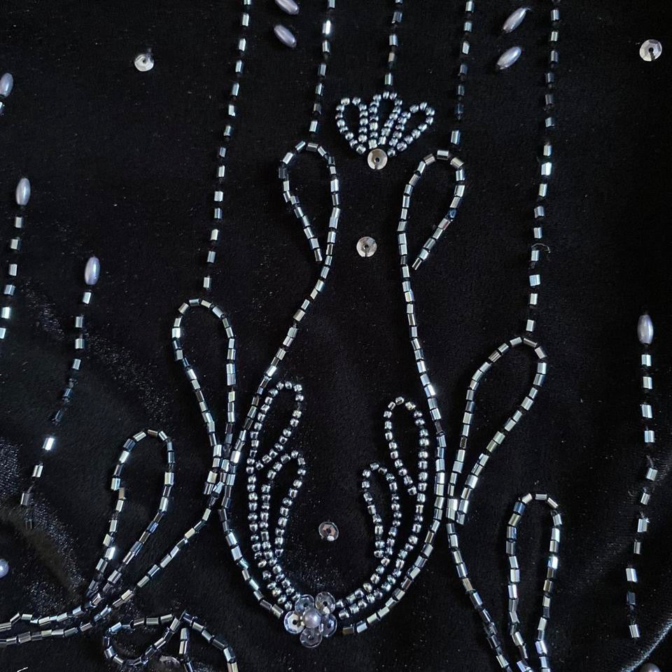 Black velvet Dave & Johnny beaded evening dress UK 14