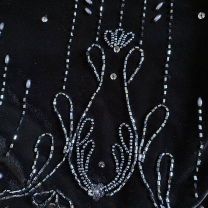 Black velvet Dave & Johnny beaded evening dress UK 14