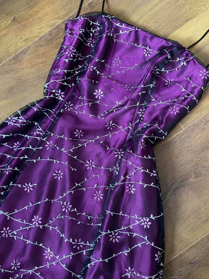 Purple petite glittery a-line prom dress uk 8-10