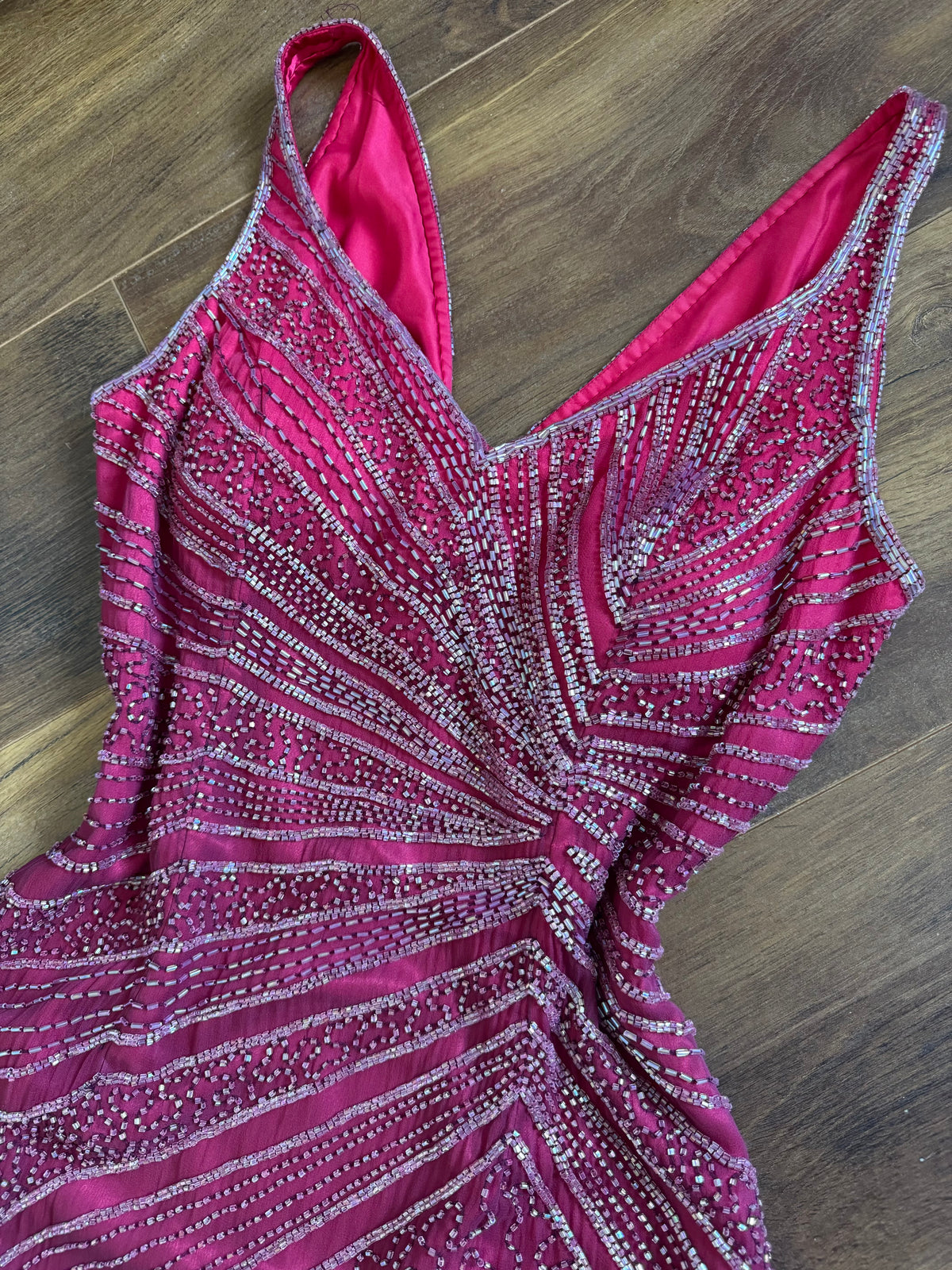100% silk pink beaded evening dress uk 10