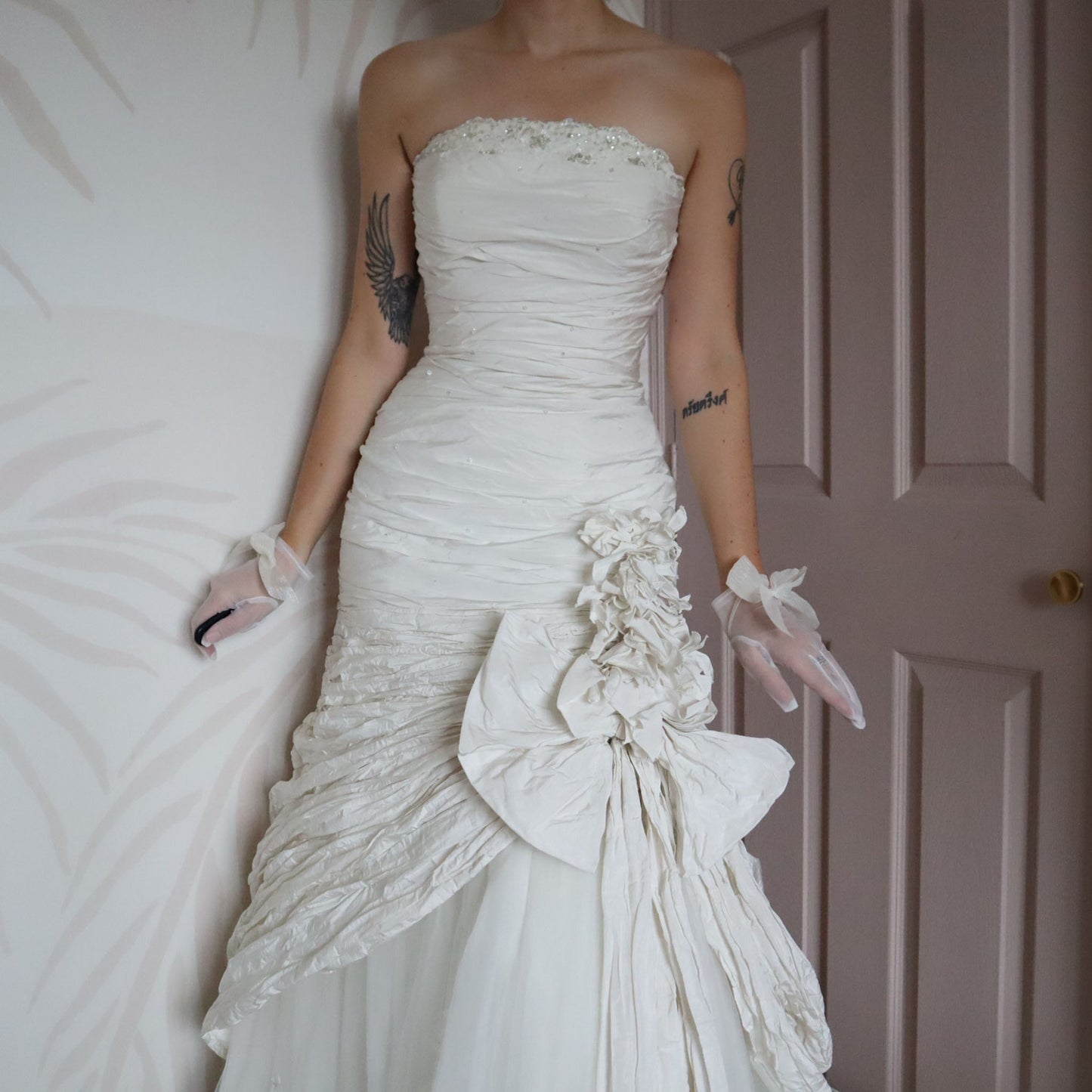 Ian Stuart ivory strapless fit & flare wedding dress UK 10-12