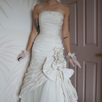 Ian Stuart ivory strapless fit & flare wedding dress UK 10-12