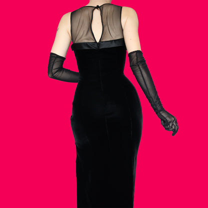 Simon Ellis black velvet evening dress UK 10-12