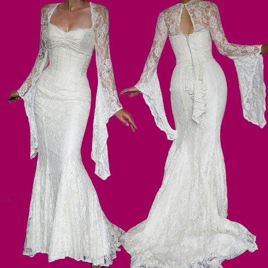 Ian Stuart ivory lace long sleeve wedding dress UK 10