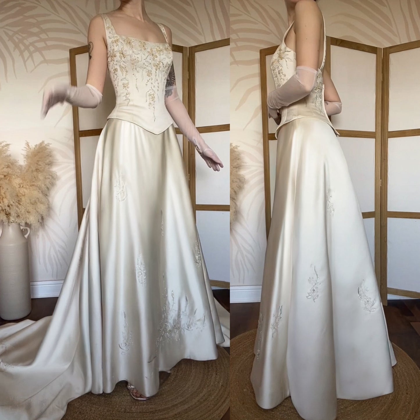 Champagne Benjamin Roberts wedding dress with detachable train uk 12-14